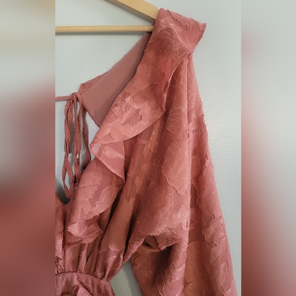 BOOHOO Dusty Pink Long Sleeve Boho Frill Detail Maxi Dress Size US 10 - Picture 10 of 10